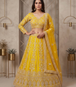 Mustard Yellow Designer Lehenga Choli with Heavy Embroidery & Net Dupatta