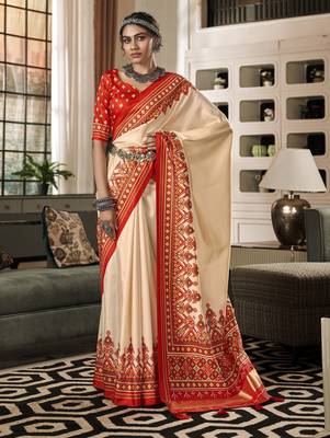  CREAM silk blend saree  1
