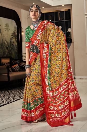  YELLOW silk blend saree 