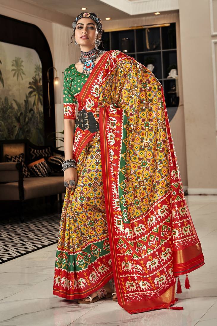  YELLOW silk blend saree 