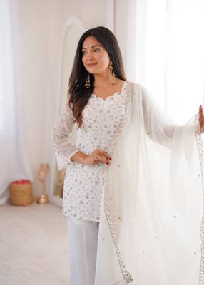 Designer chruchy silk embroidery and sequence work off white readymade salwar suit 4