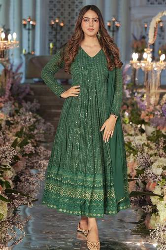 Embroidery zari sequance-work faux gown with dupatta