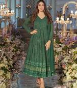 Embroidery zari sequance-work faux gown with dupatta