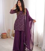 Designer chruchy silk embroidery and sequence work wine readymade salwar suit