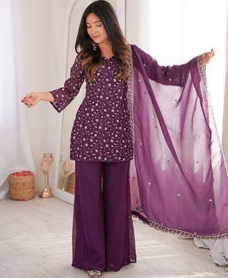 Designer chruchy silk embroidery and sequence work wine readymade salwar suit 2