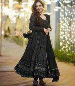 Embroidery zari sequance-work faux gown with dupatta