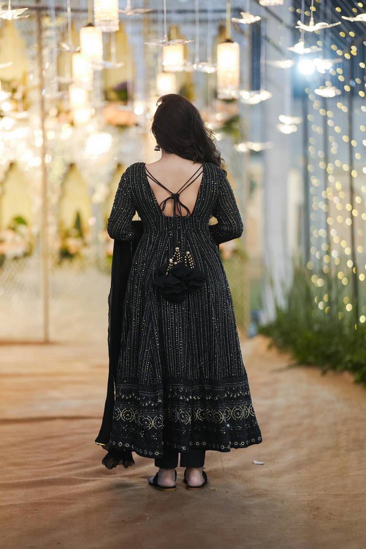 Embroidery zari sequance-work faux gown with dupatta