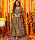 Embroidery zari sequance-work faux gown with dupatta