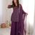 Wine crunchy silk embroidered kurta set with bell bottom pants & dupatta