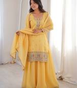 Alluring chruchy silk embroidery and sequence work yellow readymade salwar suit