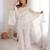 Off white crunchy silk embroidered kurta set with bell bottom pants & dupatta