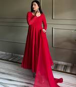 Soft foux georgette embroidery sequin work red readymade ethnic gown