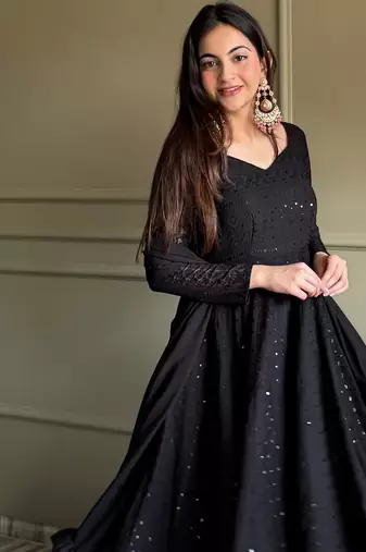 Soft foux georgette embroidery sequin work black readymade ethnic gown