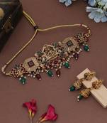 Royal maroon & green color choker lord laxmi temple necklace set for women