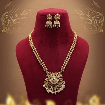 Premium rani & green color lord laxmi long temple necklace set collection 2