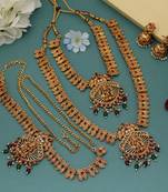 Traditional maroon & green color lord laxmi long temple necklace set artwork