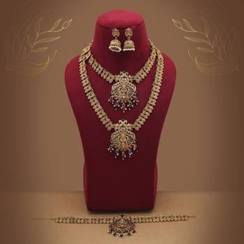Traditional maroon & green color lord laxmi long temple necklace set artwork 2