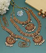 Stylish maroon & green color lord laxmi long temple necklace set bridal wear