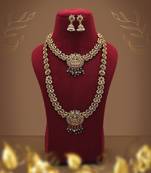 Antique maroon & green color lord laxmi long temple necklace set design