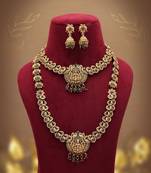 Graceful maroon & green color lord laxmi long temple necklace set ethnic wear
