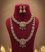 Designer maroon & green color lord laxmi long temple necklace set collection