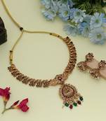 Premium maroon & green color lord laxmi temple necklace set for festive occasions