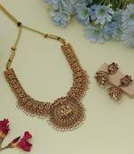 Classic gold color lord laxmi temple necklace set with royal antique finish