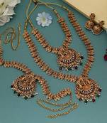 Stylish maroon & green color lord laxmi long temple necklace set bridal design