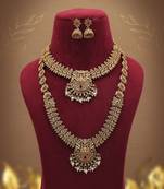 Royal maroon & green color lord laxmi long temple necklace set collection