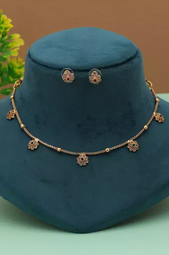 Elegant maroon & green color gold plated necklace set traditional party collection