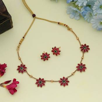 Premium rani & green color gold plated necklace set for women ethnic wear 1