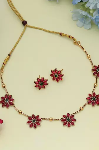Premium rani & green color gold plated necklace set for women ethnic wear
