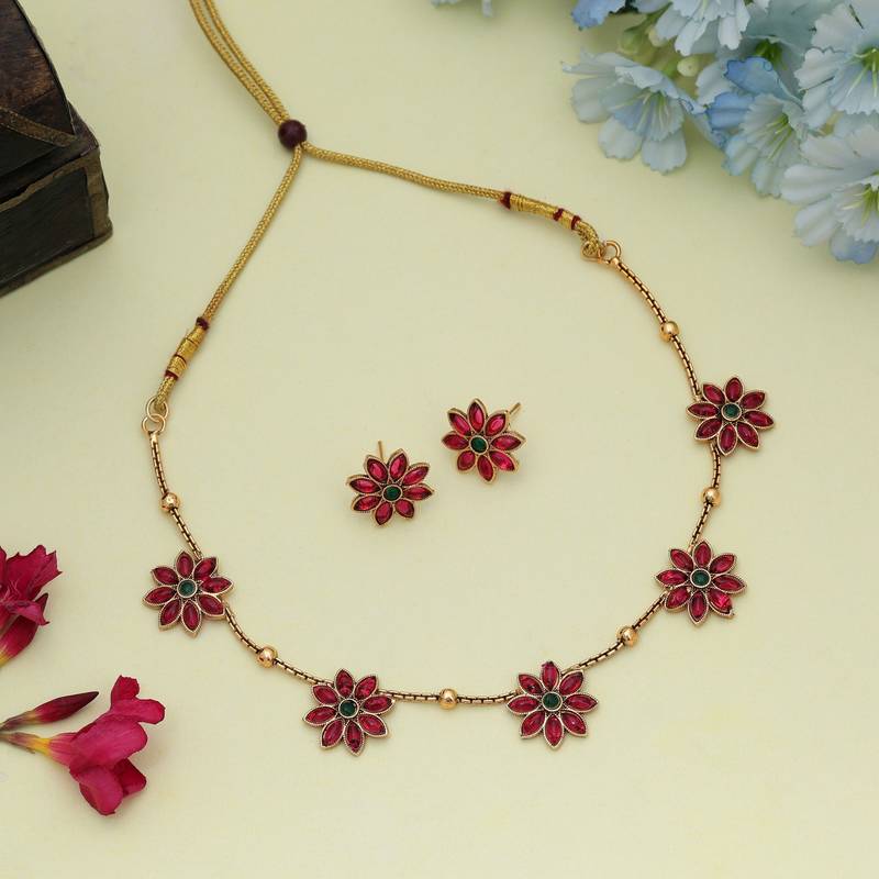 Premium rani & green color gold plated necklace set for women ethnic wear