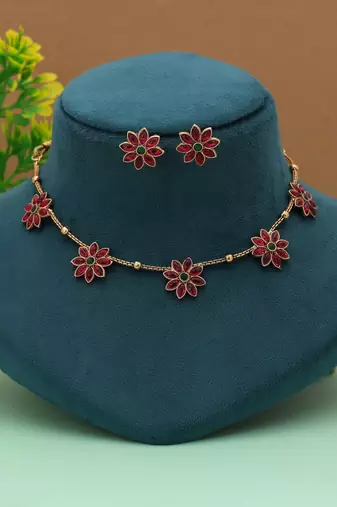 Premium rani & green color gold plated necklace set for women ethnic wear