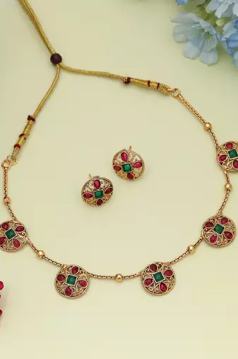 Stylish rani & green color gold plated necklace set bridal jewelry collection
