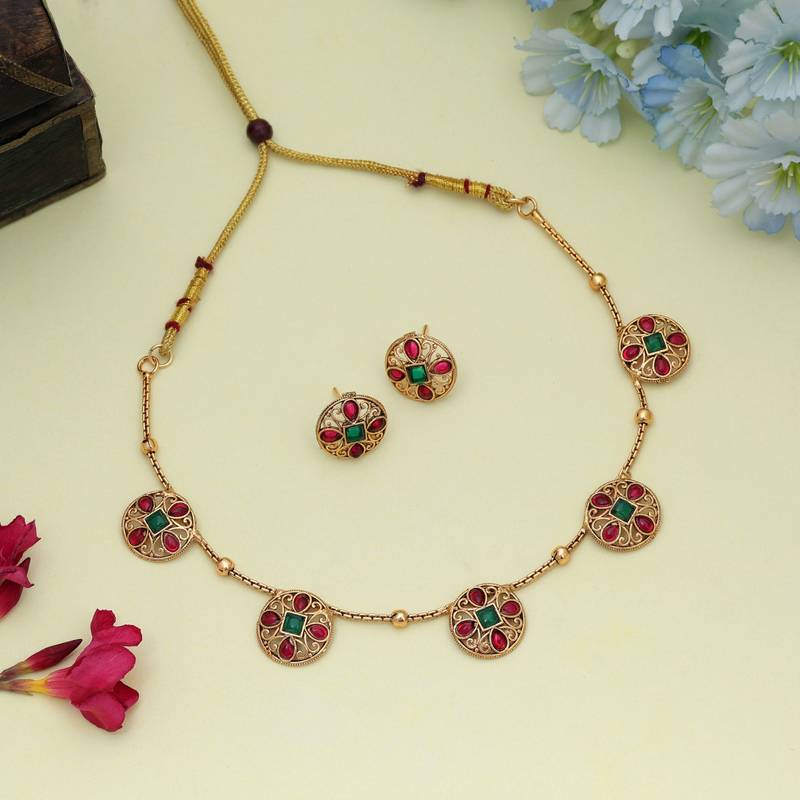 Stylish rani & green color gold plated necklace set bridal jewelry collection