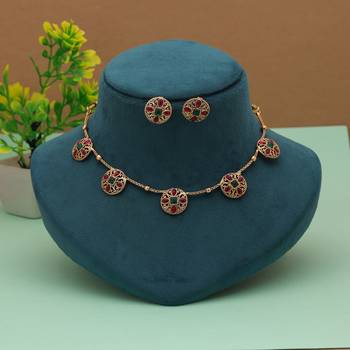 Stylish rani & green color gold plated necklace set bridal jewelry collection 2