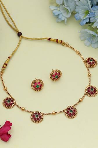 Royal rani & green color gold plated necklace set with traditional finish
