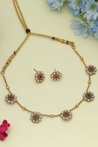 Classic rani & green color gold plated necklace set for festive occasions