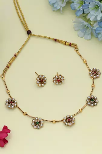 Classic rani & green color gold plated necklace set for festive occasions