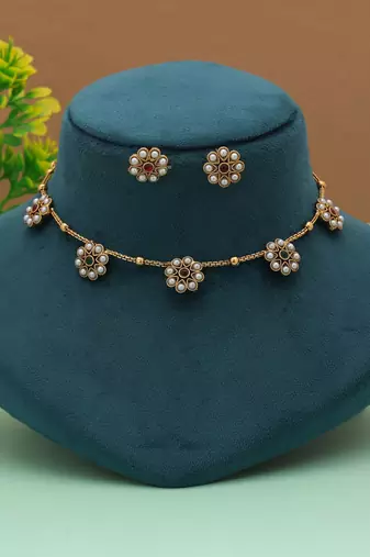 Classic rani & green color gold plated necklace set for festive occasions