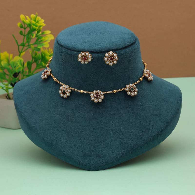 Classic rani & green color gold plated necklace set for festive occasions