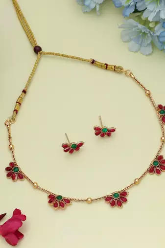 Graceful rani & green color gold plated necklace set elegant ethnic design
