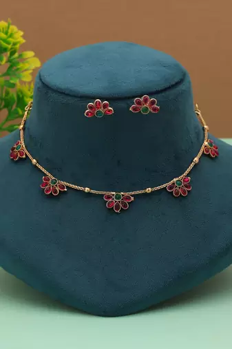 Graceful rani & green color gold plated necklace set elegant ethnic design