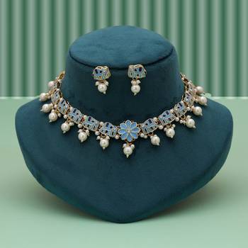 Elegant sky blue color meenakari necklace set with traditional artistic finish 1