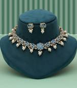 Elegant sky blue color meenakari necklace set with traditional artistic finish
