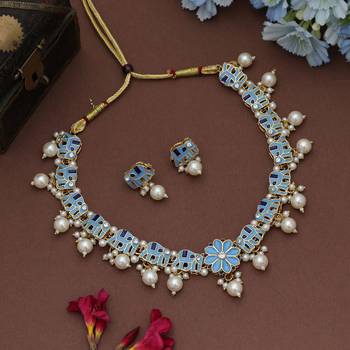 Elegant sky blue color meenakari necklace set with traditional artistic finish 2
