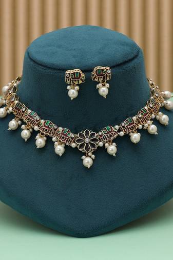 Royal maroon & green color meenakari necklace set for festive ethnic wear