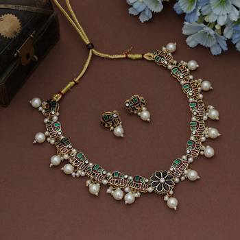 Royal maroon & green color meenakari necklace set for festive ethnic wear 2