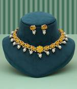 Stylish yellow color meenakari necklace set with traditional royal artwork design